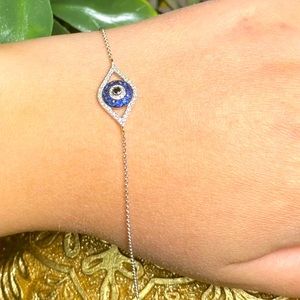 New EFFy evil eye bracelet diamonds & blue natural sapphire 14k white gold
